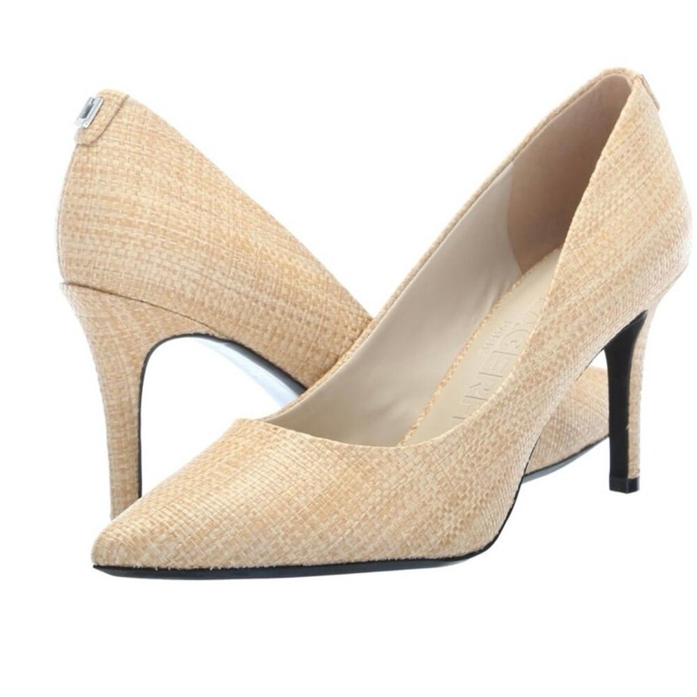 NWT Karl Lagerfeld Paris Women's Royale Dress Pump Heel Natural Woven Beige 11